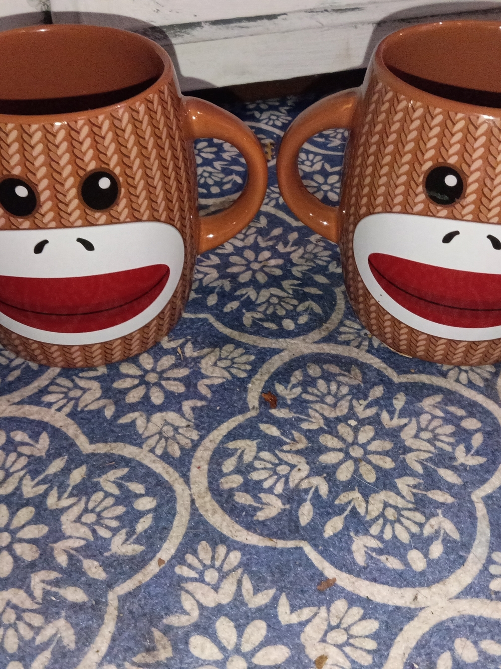 Brown Novelty Sock Monkey Ceramic Mug - Cute Red Mouth Design